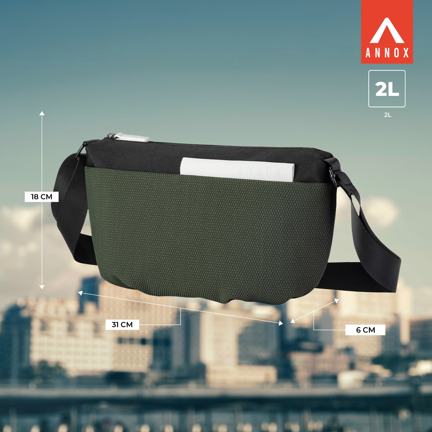 Annox On-The-Go Sling Bag – Taška odolná vůči vodě pro skateboard a koloběžku