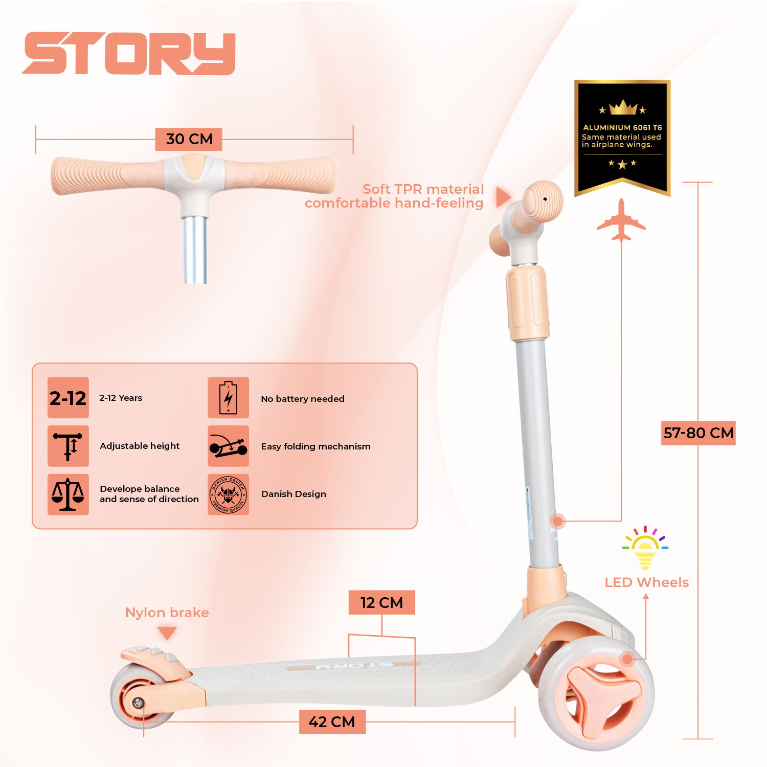 Story Mini Friends LED deluxe 3-kolová koloběžka pro děti
