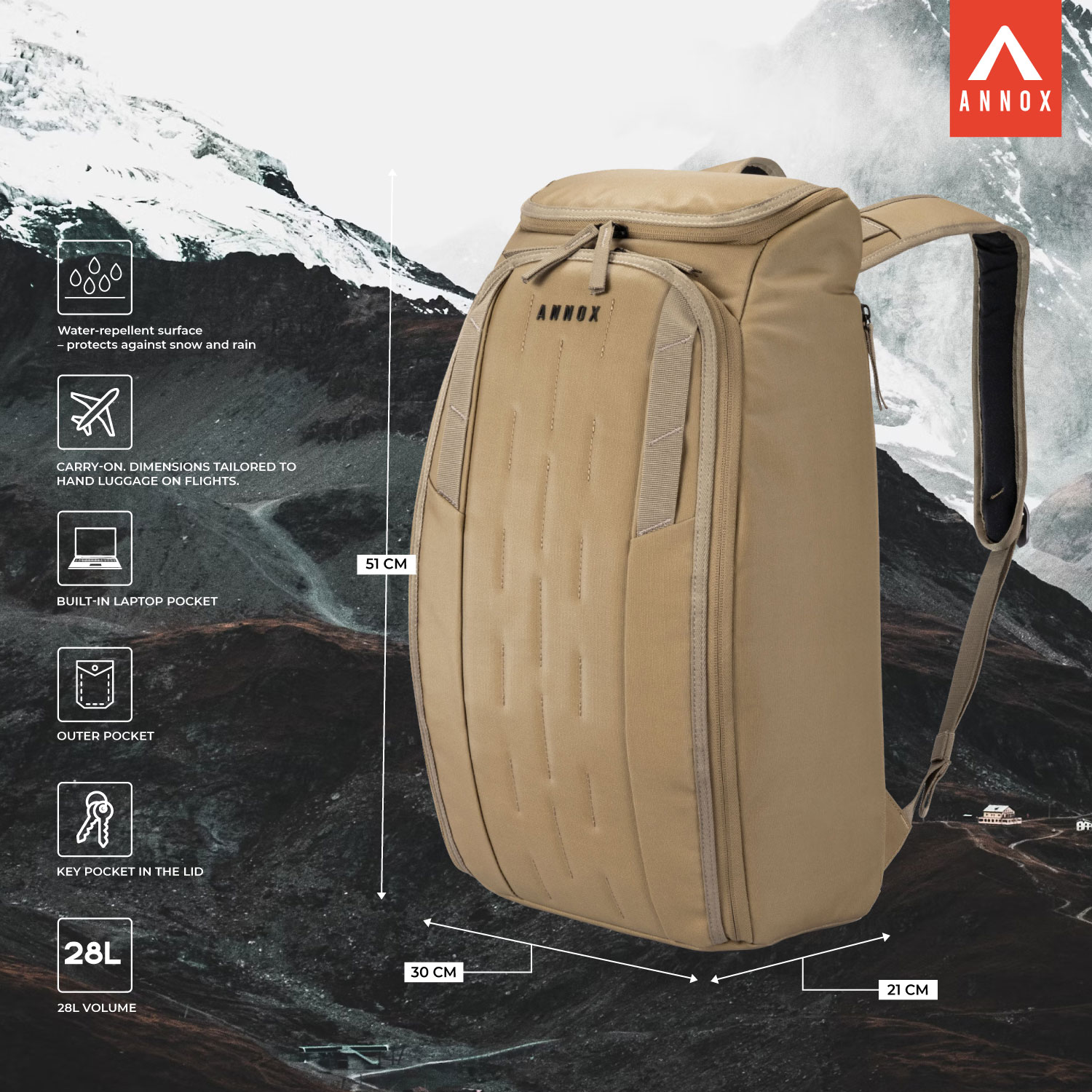 Annox Vault 28L - Voděodolný batoh na lyžování, sport a cestování