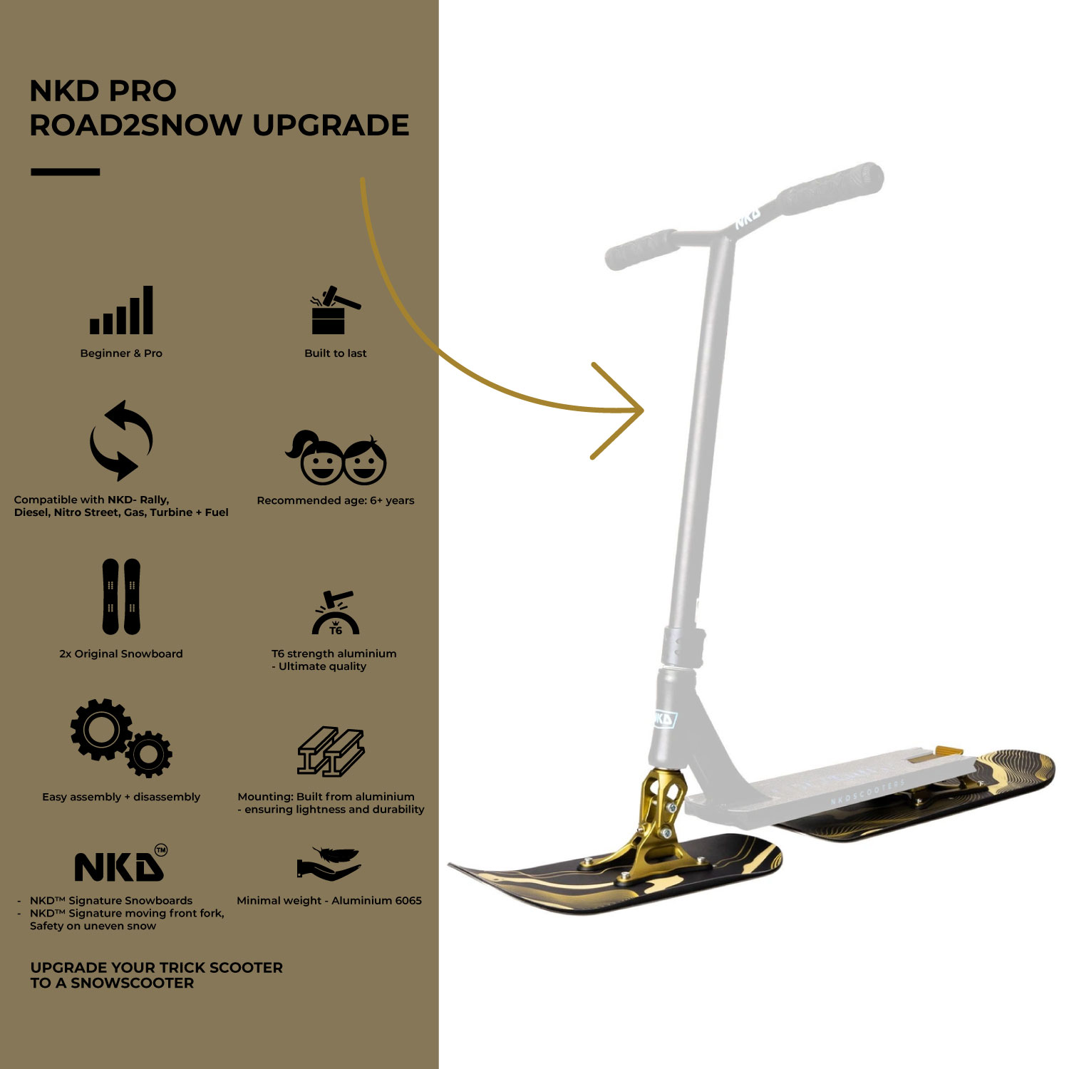 NKD Pro Road2Snow Snowboard pro koloběžku