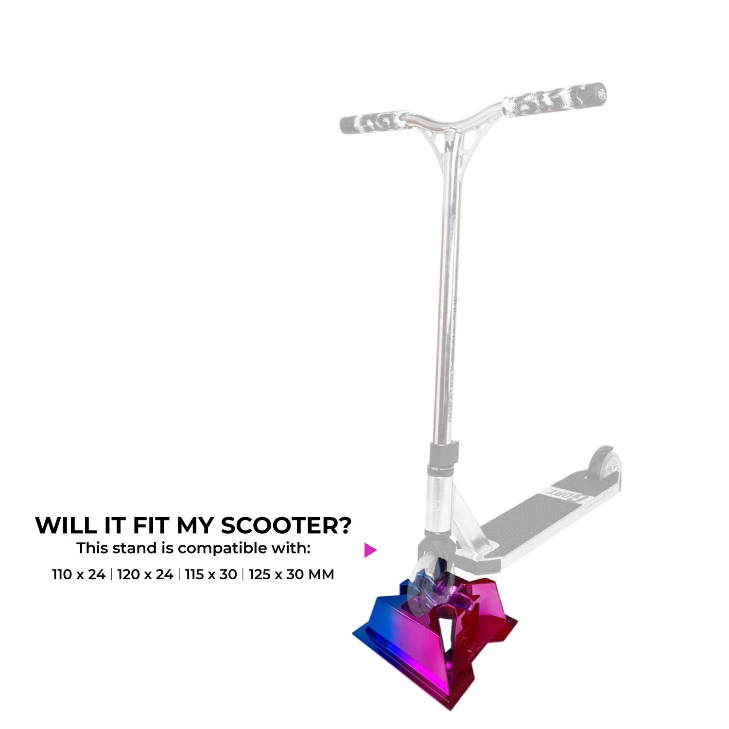 NKD Pro Koloběžk Stand – Stabilní držák pro kola 110–125 mm, šířka 24/30 mm