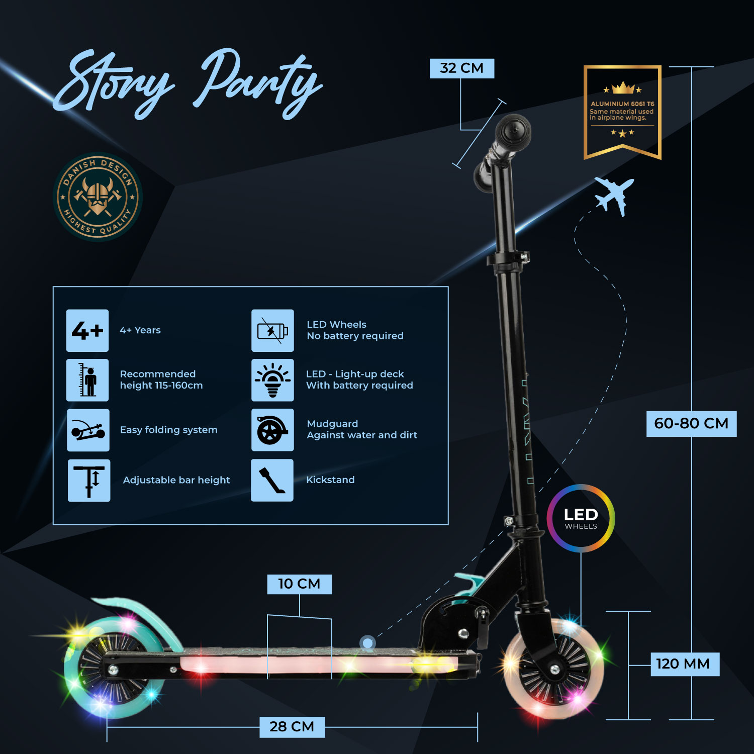Story Party LED Nastavitelná Dětská Koloběžka